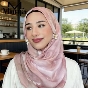 Pink Tie-Dye Tudung Cotton Shawl For Women Fashion Cute Scarf  Soft and Breathable Selendang