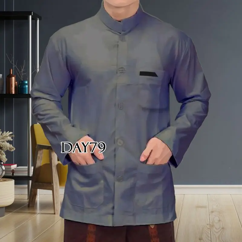 BAJU KOKO PRIA LENGAN PANJANG SAKU DEPAN BAHAN KATUN SIZE M L XL