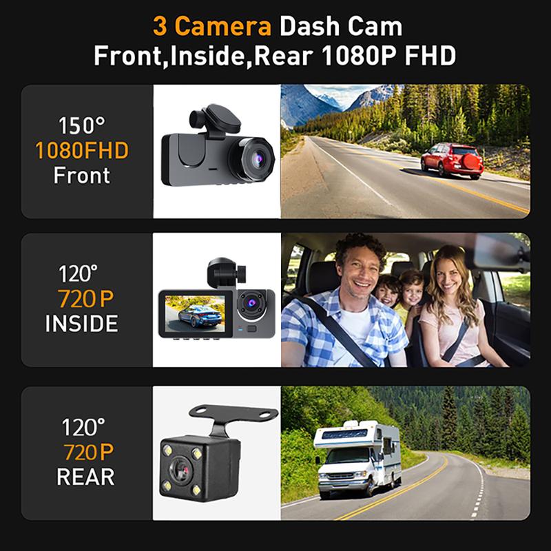 Product Introduction of 【24-hour shipping+free shipping+COD】1080P Dash Cam for Cars WIFI APP 3 Channel Video Recorder Night Vision Rear View Camera for Vehicle Black Box Car Accessories 5