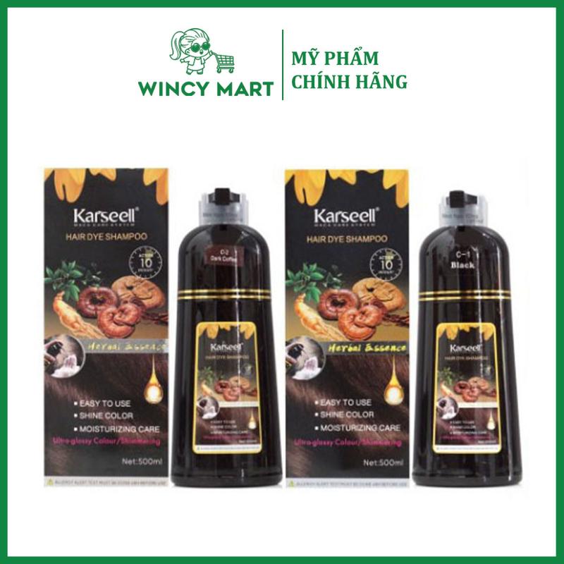 Dầu Gội Phủ Bạc Thảo Dược Nâu - Đen Karseell, Dầu Gội Nhuộm Tóc Karseell Hair Dye Shampoo 500ML Nữ