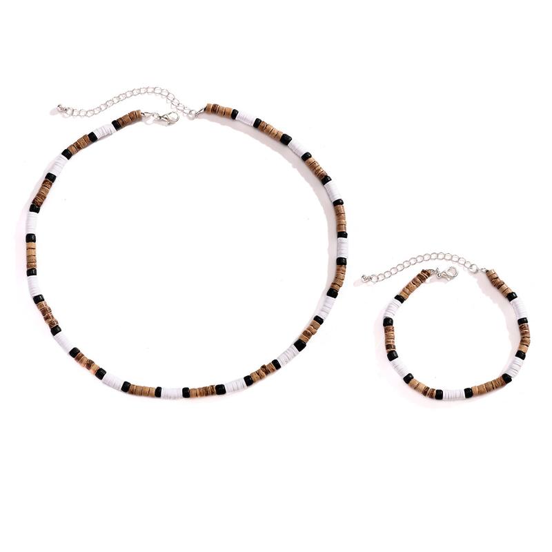Kunjoe 2 pcs/set vintage jewelry sets natural soft clay beads necklace for men Surf African ornament 5