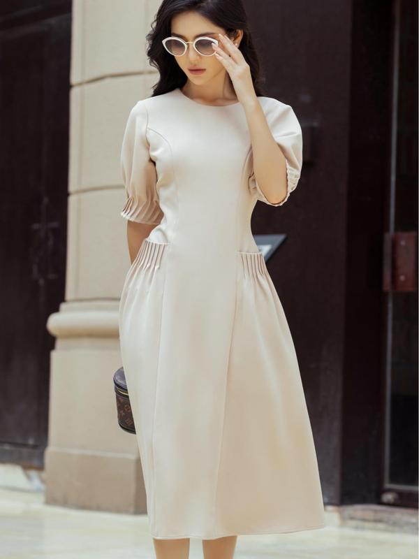 Đầm nữ dáng dài, váy nữ tay lỡ thiết kế xếp li cách điệu phong cách trẻ trung thanh lịch, công sở V169 Women Dress Tre Cổ Tròn