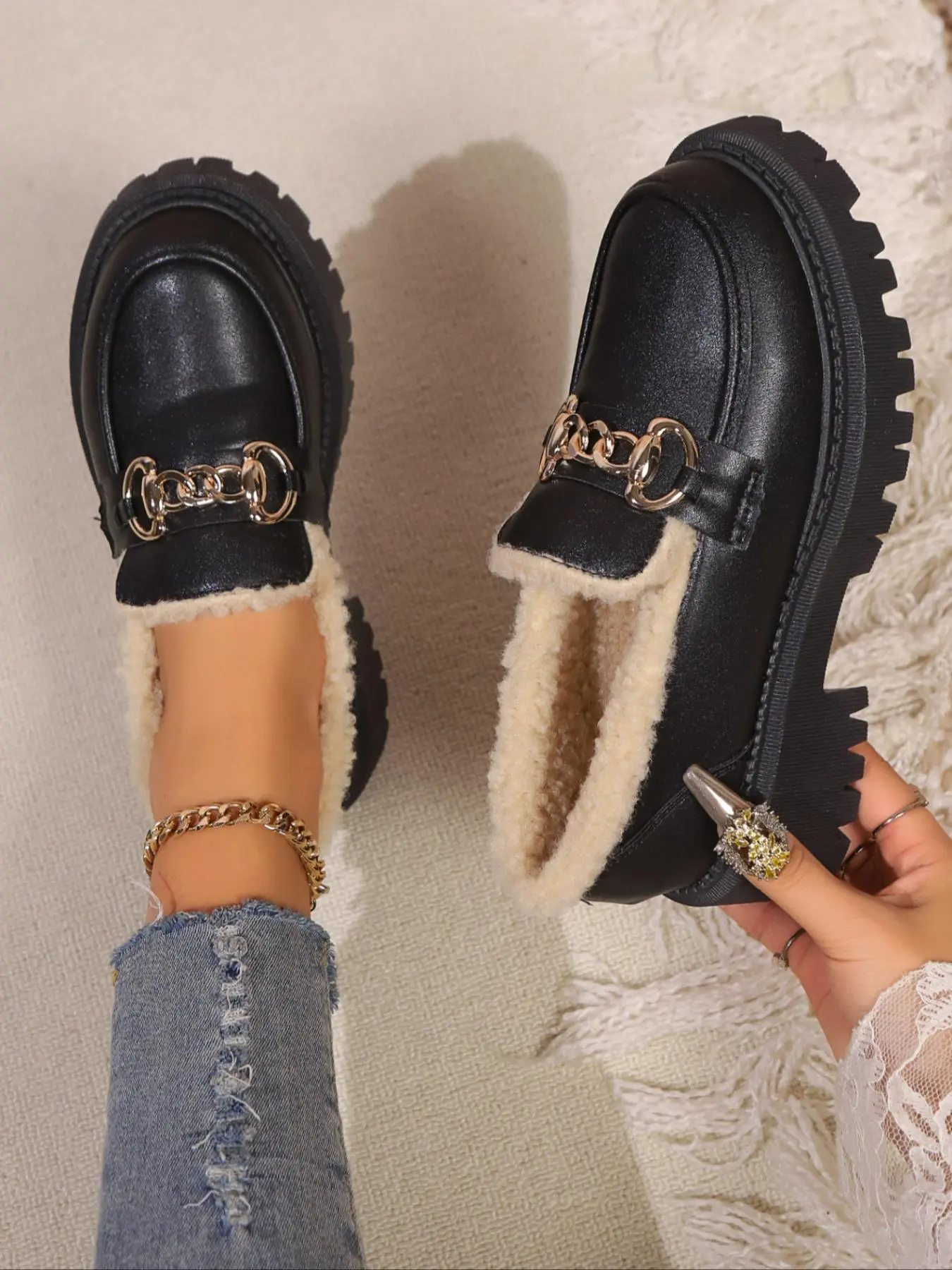 Women's Fashionable Chain Decorated Loafers, Casual Comfortable Platform Shoes for Daily Wear, Female All-match Shoes for Daily Wear,  Shoes for Women