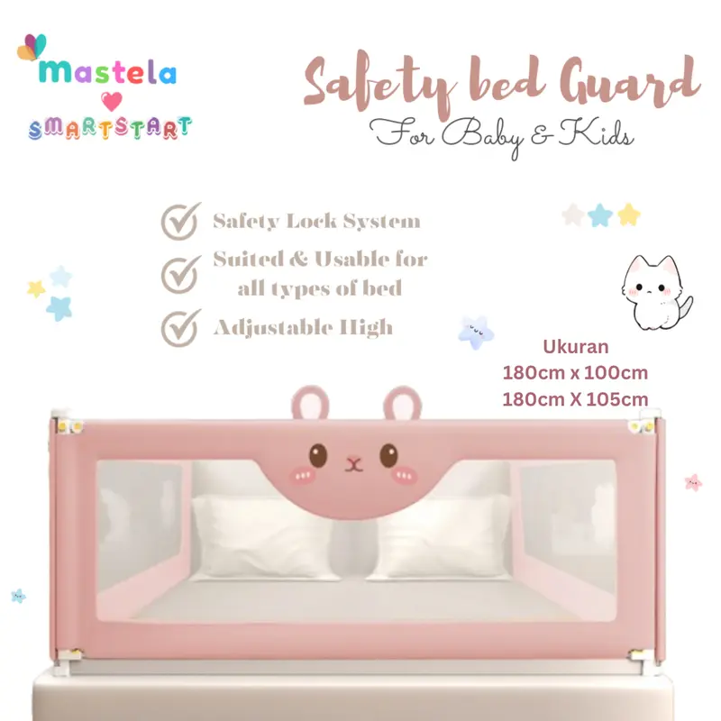 MASTELA Baby Bed Rail Safety Guard Bed Guard Rail Fence Pagar Pembatas Pengaman Pagar Kasur Bayi 2