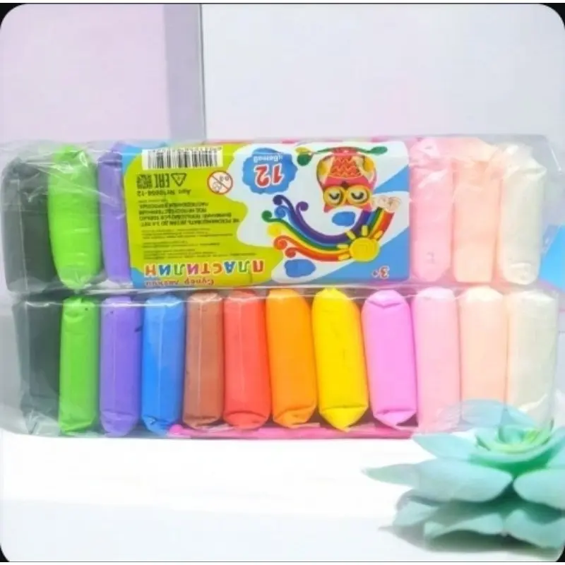 mainan anak clay 12 in 1 clay polymery super Light rainbow clay warna warni mainan lilin playstisin clay anak import murah grosir Banjarmasin mainan anak viral termurah 2