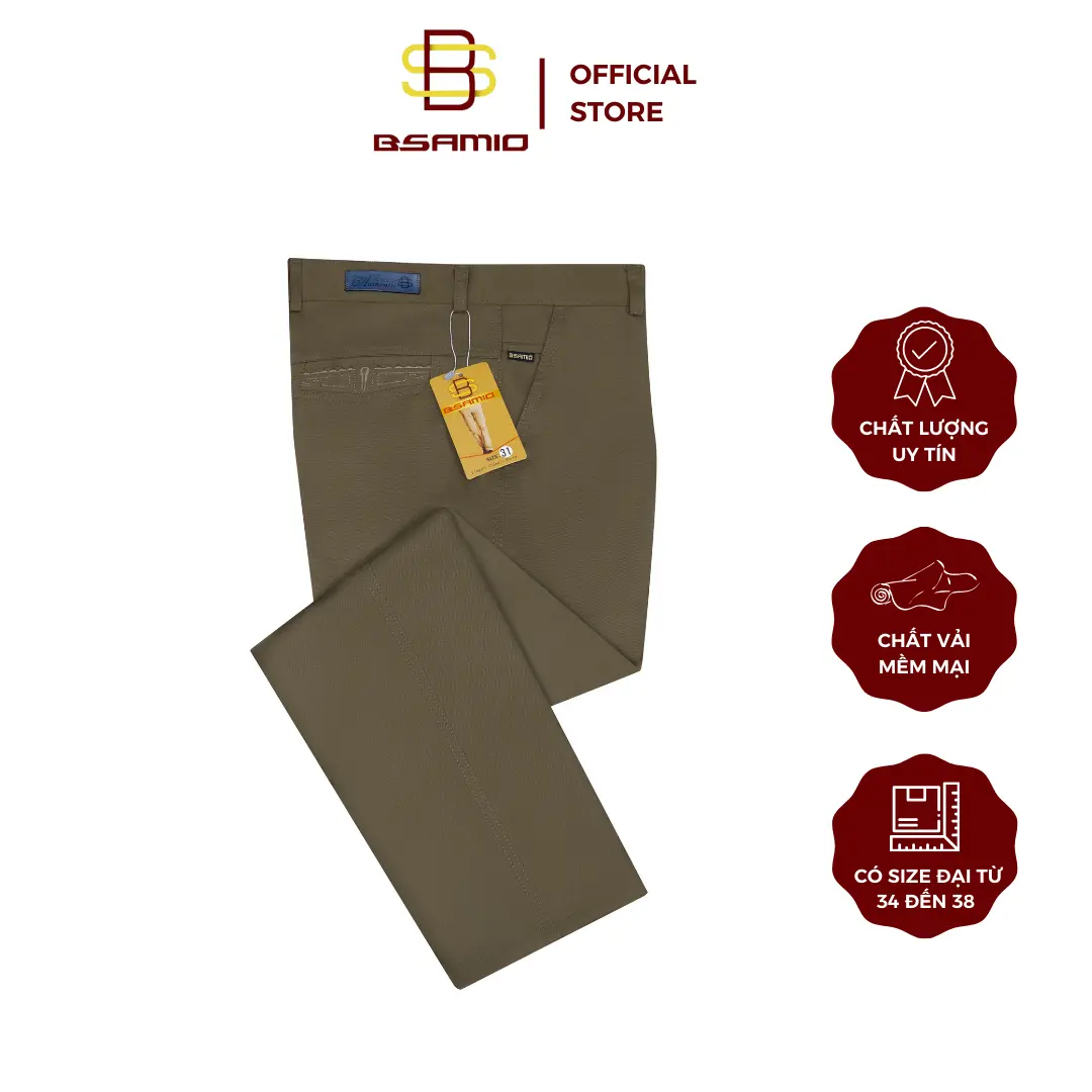 Quần Kaki Trung Niên BSAMIO Màu Ô Liu Ống Suông Vải Mềm Dày Dặn Có Size Đại Nam Menswear