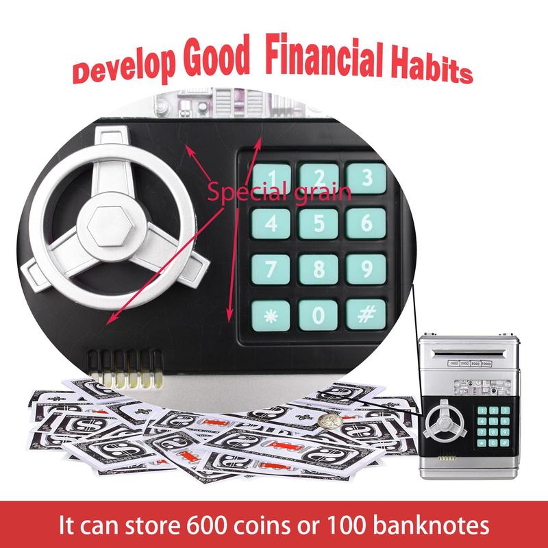 Cash & Coin Saving Box, Kids Password Electronic Money Box Toys Without Battery, Automatic Safe Coin & Cash Deposit Boxes 4