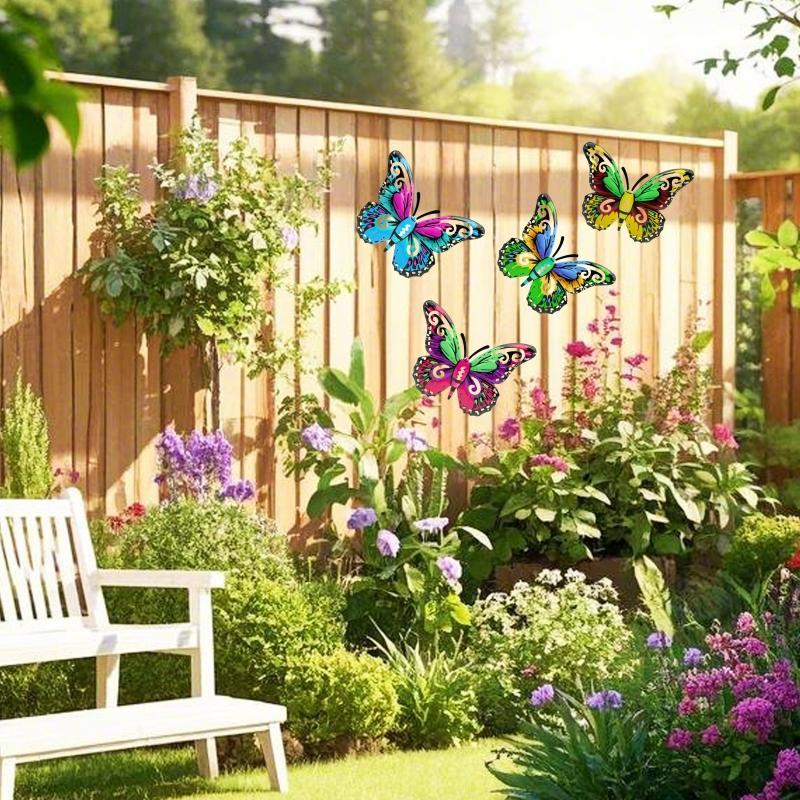 Butterfly Pattern Wall Decor, 4 Counts/set Colorful Hanging Butterfly Wall Art, Wall Decor for Home Garden Yard Fence 2