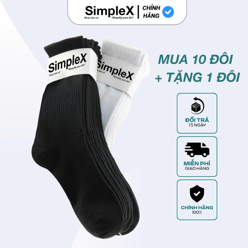 [SimpleX][PREMIUM][SET 10 ĐÔI + TẶNG 1] Tất Vớ Nam Nữ Trơn Unisex Cổ Cao, Cổ Trung, Cổ Thấp Cotton, Co Dãn Bốn Chiều Thoáng Khí, Chống Hôi Chân Menswear | PSMX002/T01