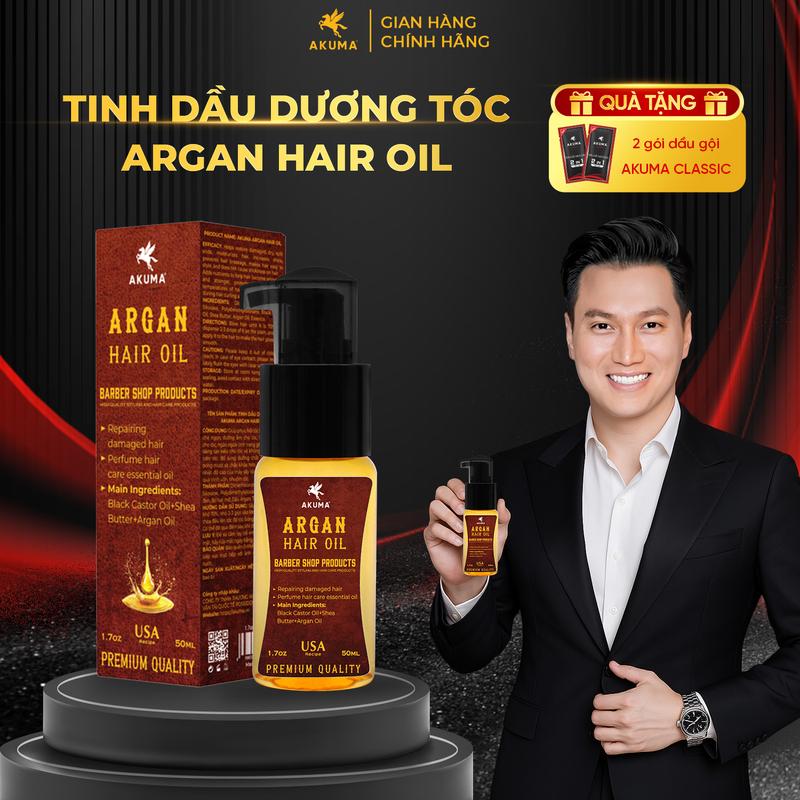 Tinh dầu dưỡng tóc AKUMA Argan Hair Oil 50ml giúp tóc chắc khỏe, bóng mượt, hương nước hoa nam tính