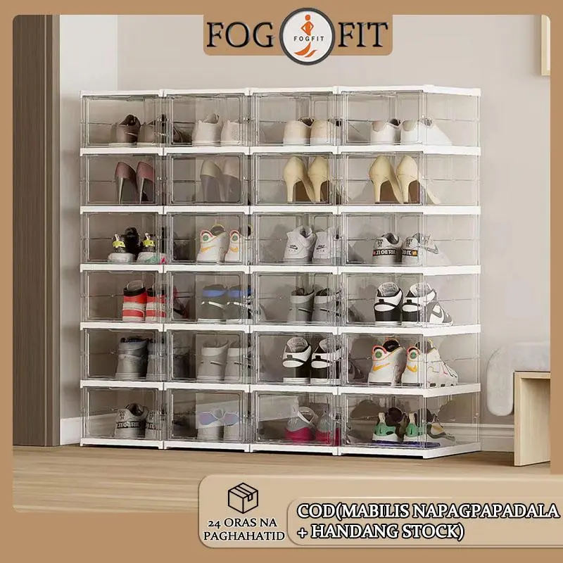 FOGFIT COD 4-side-Transparent stackable Foldable Acrylic  clear Shoe Box  Free Shipping - Multifunctional Clear Shoe  Shoe Rack with Large Capacity & Front Drop Design Organiser Smooth foldable with lid