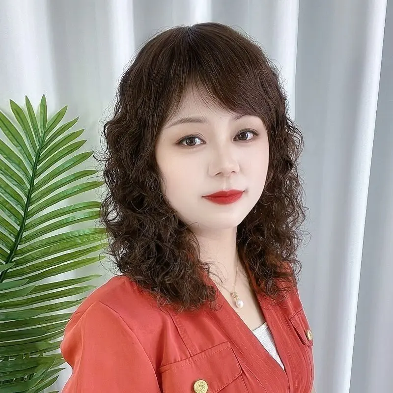 Medium Long Curly Wig for Women with Big Waves, Realistic Synthetic Hair Wig for Middle-aged and Elderly Moms, Wool Curly Medium Long Hair, Natural