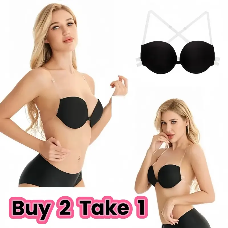 【Buy 2 Take 1】Thin back underwear sexy big chest smooth gathered sexy invisible backless bras transparent suspender bras for off-shoulder tops Black Cotton