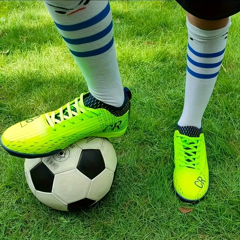 Cristiano Ronaldo CR7 Football Cleats - Neon Green & Black TPU Studs, Breathable Low-Top Design for Men & Women, All-Season Soccer & Running Shoes with EVA Cushion & Lace-Up Closure 2