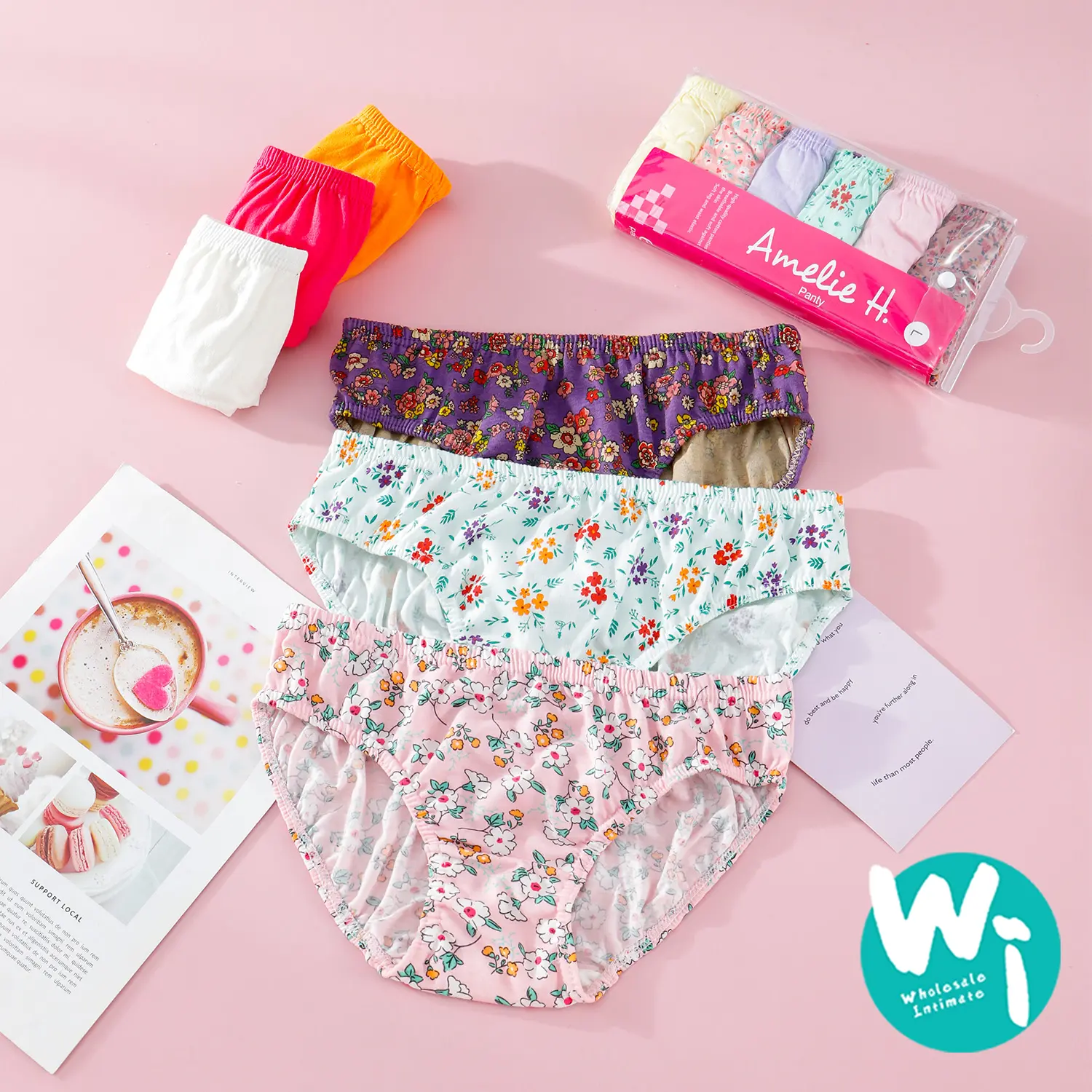 WIS 6PCS/Pack Premium Quality Ladies Panty Cotton Stretchable Lingerie Womenswear Comfort Lady Floral Cute breatheable  underwear