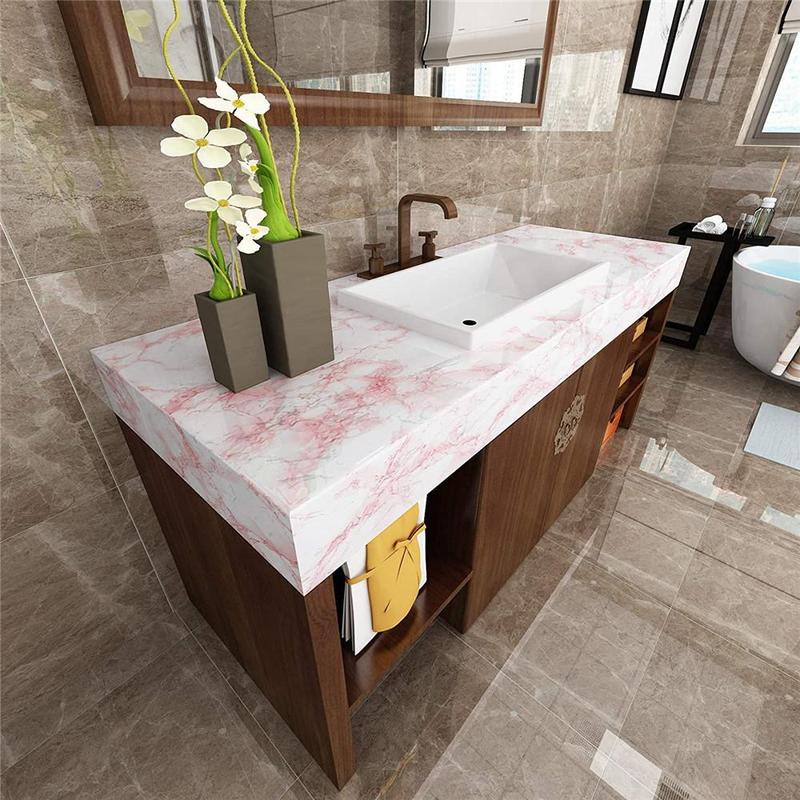Marble Pattern Self-adhesive Wallpaper, 1 Roll Pink Waterproof Peel and Stick Wallpaper, Easy To Remove Wall Art Sticker for Kitchen Countertop and Cabinet Shelf Liner 2