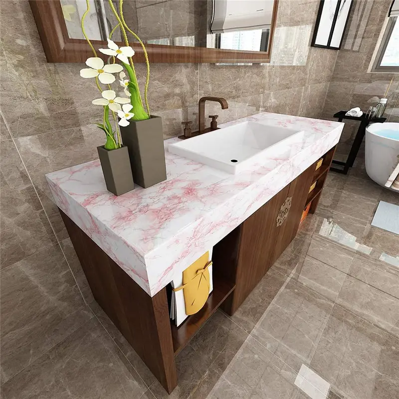 Marble Pattern Self-adhesive Wallpaper, 1 Roll Pink Waterproof Peel and Stick Wallpaper, Easy To Remove Wall Art Sticker for Kitchen Countertop and Cabinet Shelf Liner 2