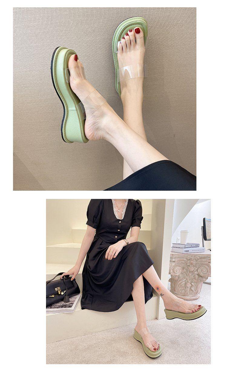Product Introduction of Wedge Sandals 2025 New Women's Summer Transparent High Heels Thick Sole Chunky Heel Roman Beach Outdoor Slippers for Women 7