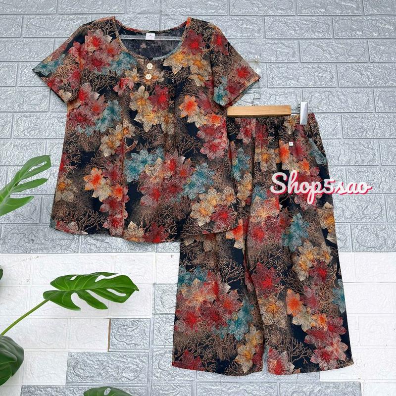  Đồ bộ tole trung niên Bộ lanh mặc nhà SHOP5SAO chất lanh nhung cao cấp quần lửng  CÓ BIGSIZE   50-80kg  