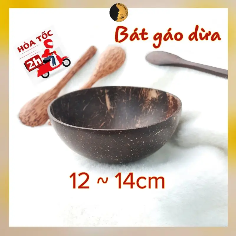 Bát Gáo Dừa Muỗng Gỗ TAMUSHOP92 Bộ Chén Thìa Gỗ Mun Eat Clean BGD001