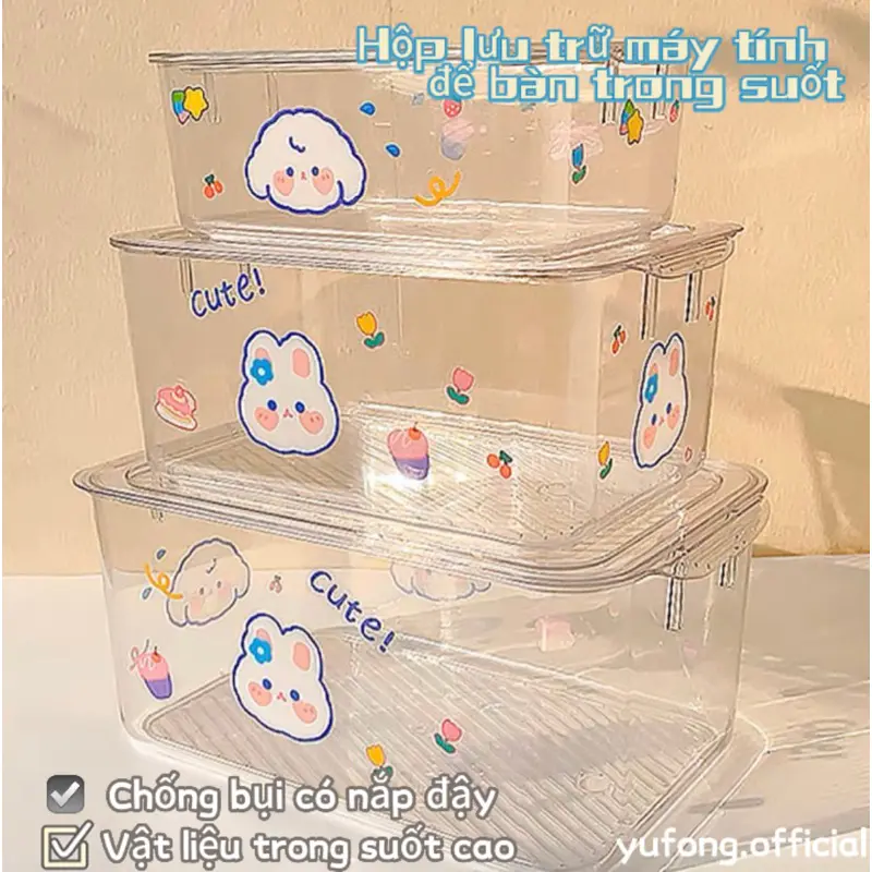 Hộp lưu trữ trong suốt để bàn acrylic có nắp đậy văn phòng phẩm hoàn thiện hộp mỹ phẩm giá lưu trữ hộp nhỏ Đựng Đồ Ăn medo  thong 1
