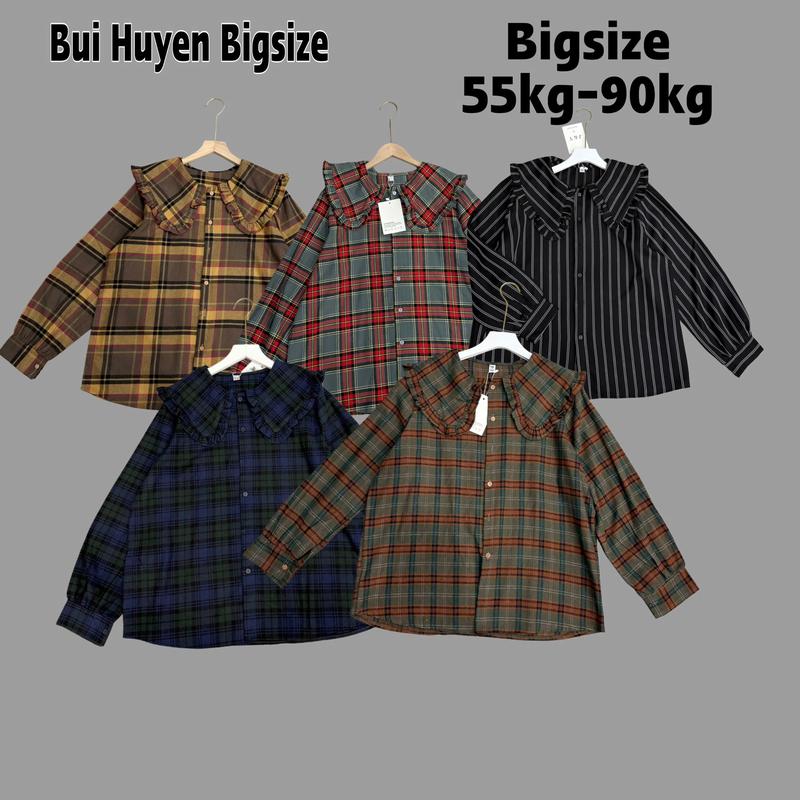 Áo Sơ Mi Cổ Bèo Nhúm Chất Dạ Kẻ BIGSIZE 55-90KG