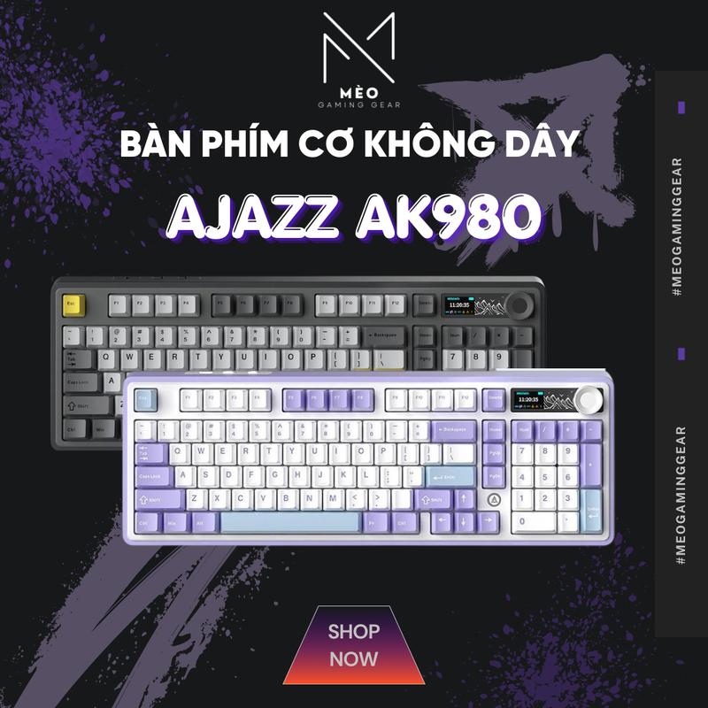 Bàn phím cơ không dây Ajazz AK980 - Mạch xuôi - LED RGB - Màn hình TFT 1,14" - Núm xoay