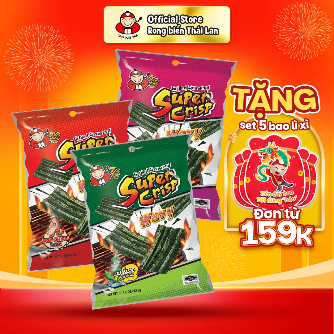 [GÓI LẺ] Snack Rong Biển TaoKaeNoi SUPER CRISP 12G Nhiều Vị Lựa Chọn Ăn Vặt