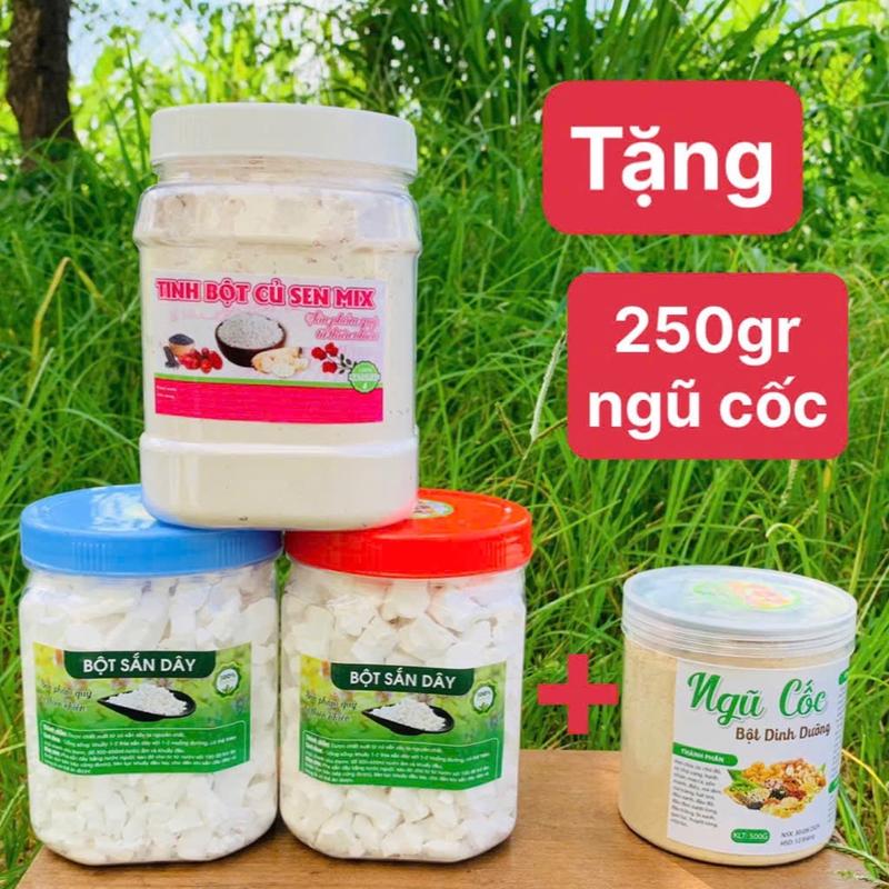1kg Bột sắn dây 500gr Tinh bột củ sen mix vị Tặng 250gr Bột ngũ cốc Ba mẹ con nhà Ngọc Đồ Uống