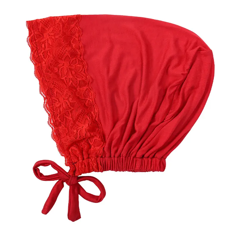 New Pure Color Mercerized Cotton Bandage Elastic Bottoming Hood Muslim Tether Adjustable Lace Tam-O'-Shanter Ramadan 3