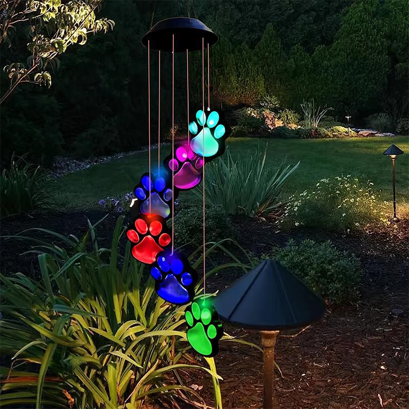 Solar Powered Paw Print Design Wind Chime Light, Color Changing Solar Hanging Light, Outdoor Decorative Light for Balcony, Patio, Yard 7