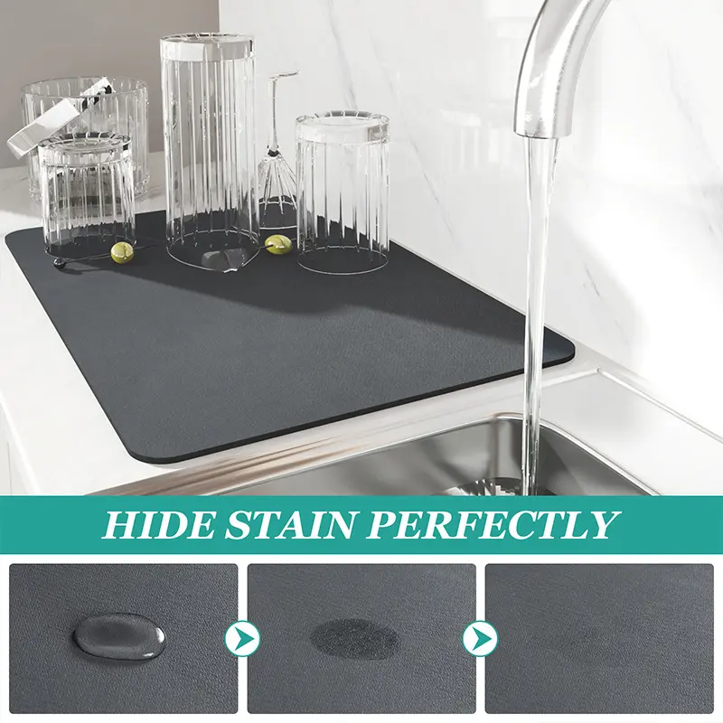 COD Hot Selling Large Quick Dry Super Absorbent Mat Coffee Dish Draining Mat Drying Mat Bathroom Drain Pad Kitchen Faucet Placemat Faux Rubber