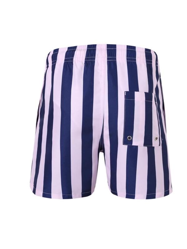 Men's Striped Print   Shorts, Regular Fit Casual Comfy Breathable Swim Shorts for Summer, Men's Shorts for Beach Vacation 1