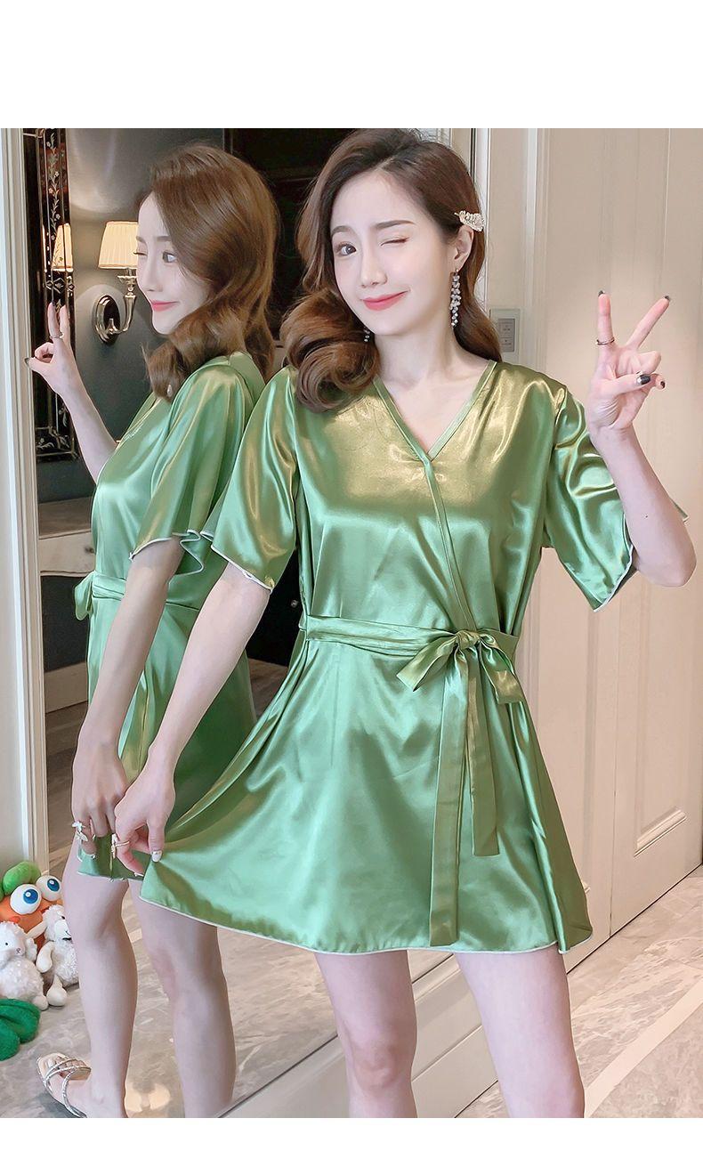 Product Introduction of Pajama women's summer short sleeved two-piece set, ice silk sweet Japanese style can be worn outside, spring and autumn home clothes, summer imitation silk Nightwear Womenswear Lingerie Loungewear Homewear Pjs Basic Minimalist 26
