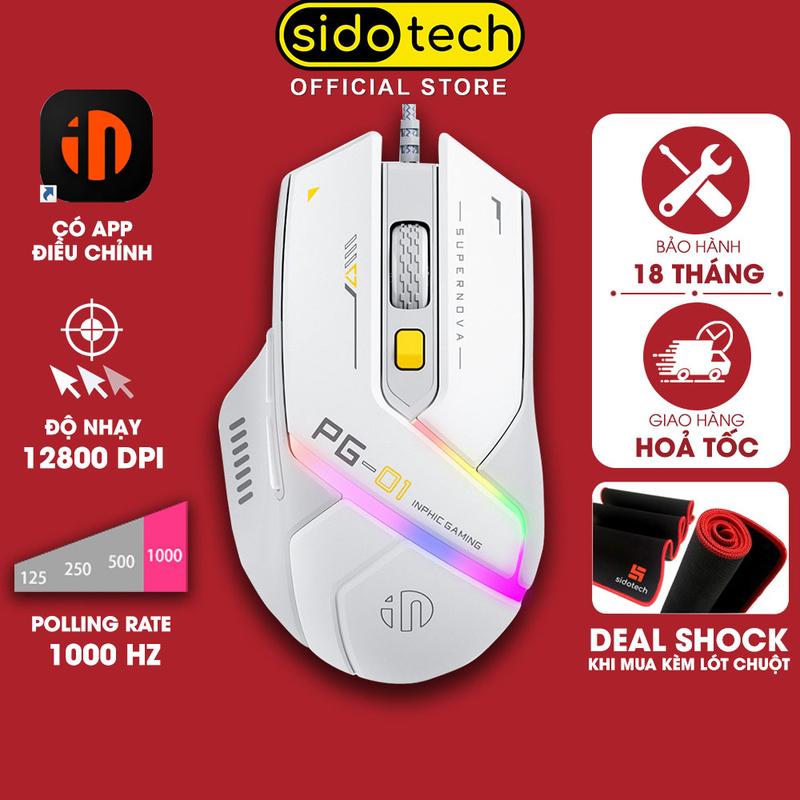 Chuột gaming có dây SIDOTECH INPHIC PG1 có app macro LED RGB DPI 12800 pollingrate 1000hz cho máy tính laptop game thủ văn phòng