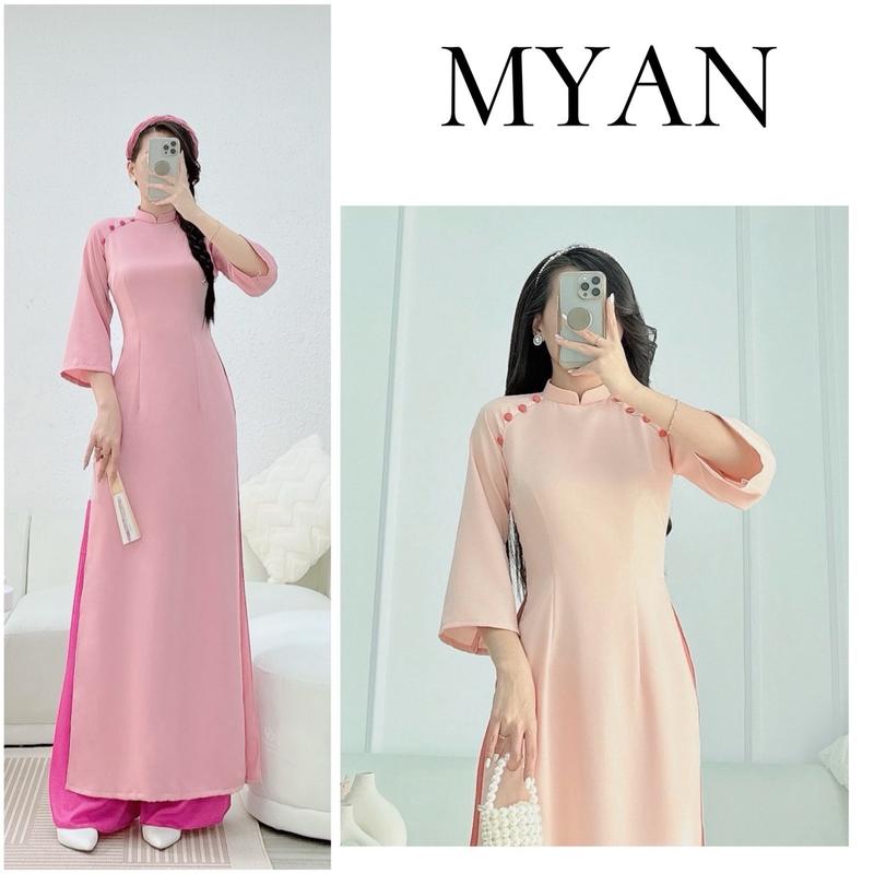 [SẴN HÀNG]Áo dài trơn đính cúc cách điệu, lụa Tây Thi, dáng truyền thống, tà A, cổ chữ V, tay loe các màu, thích hợp đi lễ đi chơi đi dạy đi học đi tiệc hot trend 2024 nữ, women, dress - Áo Dài Mỹ An