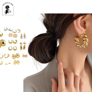Clova AN617 6 Set Anting Hoop Kotak Emas Perak Elegan Anting Mutiara Hati Untuk Aksesoris Perhiasan Wanita Alloy Gold Silver