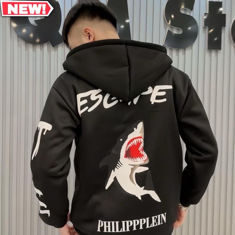 Áo khoác Cá Mập Logo Sắt nỉ bông mũ hai lớp hottrend nam nữ aokhoac Menswear