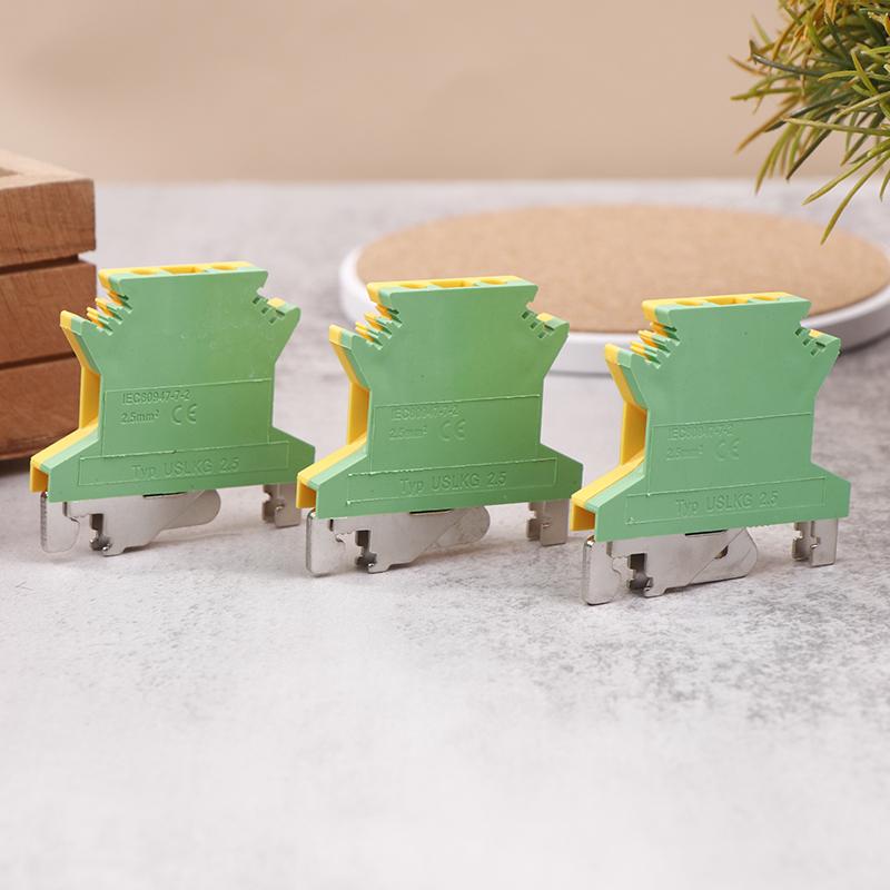 USLKG2.5 Screw Ground DIN Rail Terminal Block Earth Connector Protective Modular UK 2.5mm Wire Electrical Connector USLKG-2.5N 1