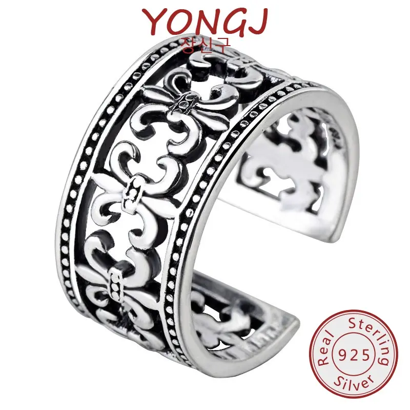 YONGJ 925 Silver European and American Retro Double-Layer Polka Dot Corrugated Ring