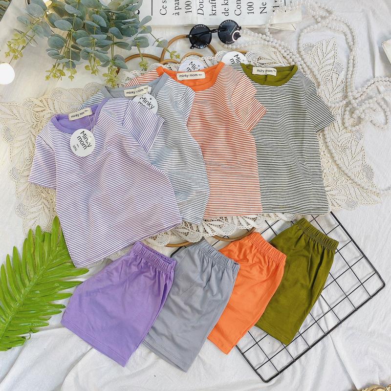 Bộ đồ cộc tay sọc dệt minky mom [ CHÍNH HÃNG ] cho bé trai bé gái từ 7-28kg