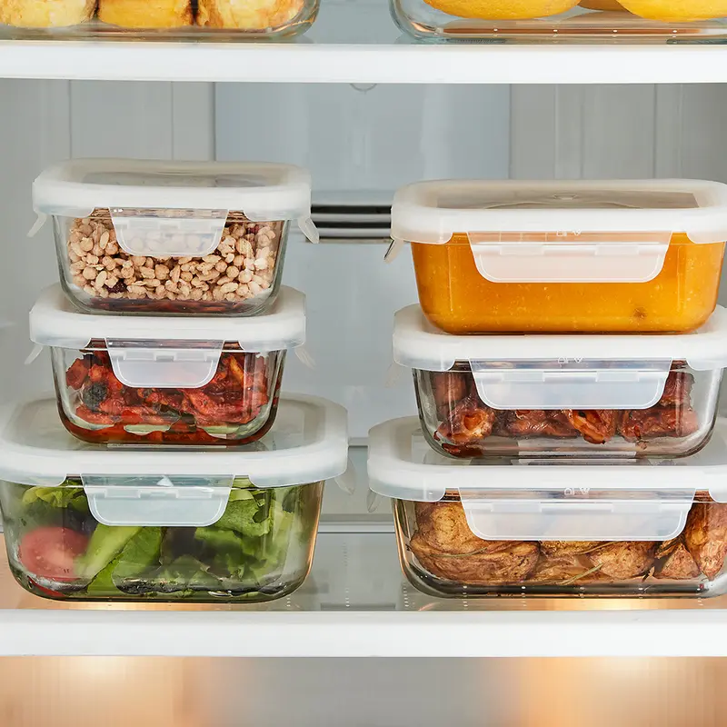 Hộp đựng thực phẩm thủy tinh LocknLock Blanc glass food container chia ngăn hoặc không chia ngăn, nắp cài 4 khóa, dùng được trong lò vi sóng 8