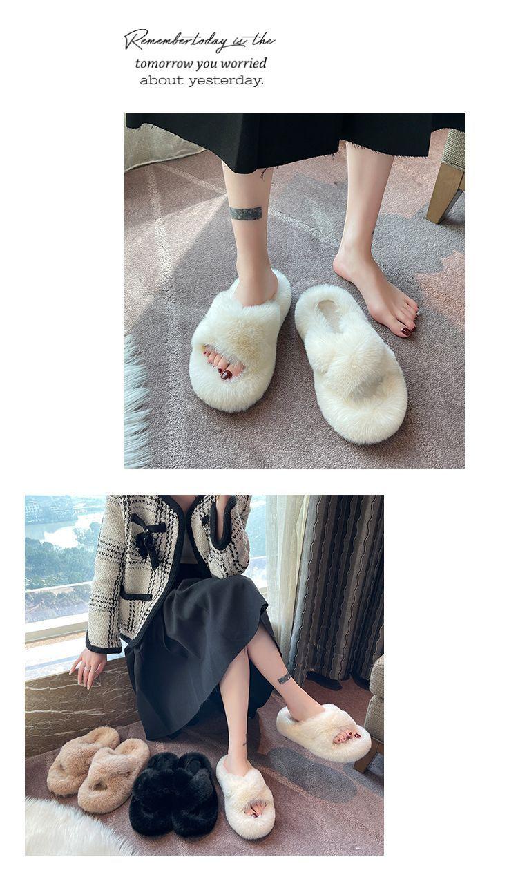 Product Introduction of Dép Lông Mịn, Đế Dày, Thắt Lưng Chéo, Nữ, Thích Hợp Cho Mùa Thu Và Mùa Đông, Có Thể Mặc Ngoài Trời, Đế Mềm, Dép Bông Gia Dụng, Hàng Mới Về 2024 Dép Lê Women DéP Slipper 14