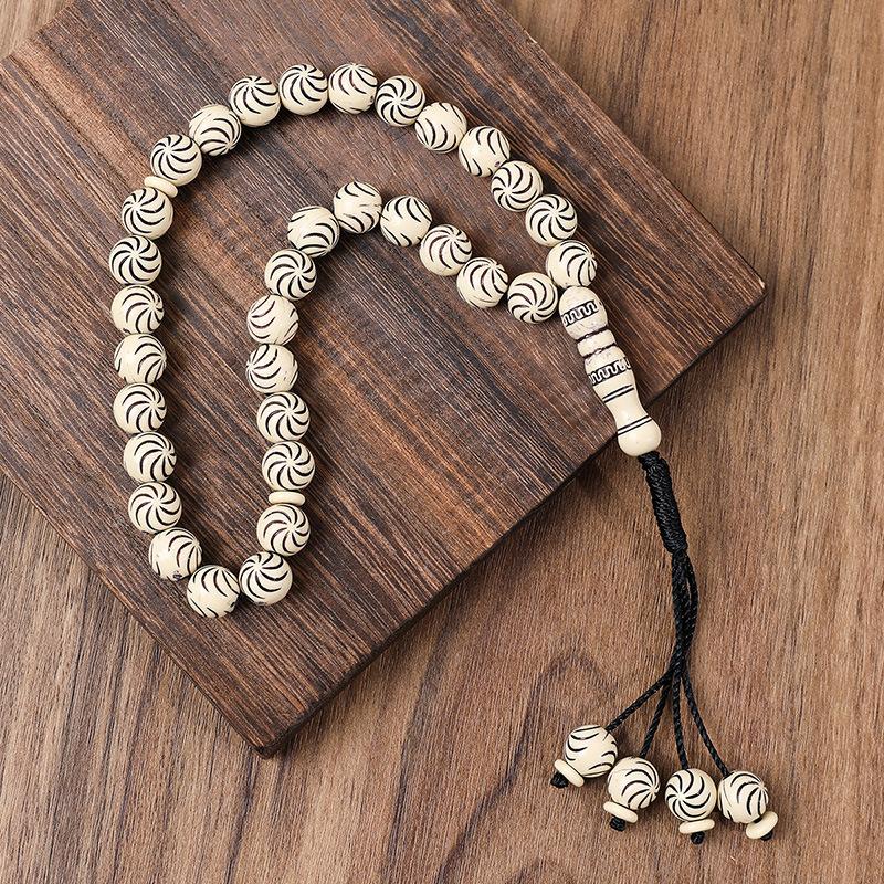 Product Introduction of 33 Natural Blackwood Tesbiha Bracelet | Men's Worship Beads Dhikr Counter Handmade Beaded Muslim Bracelet Meditation/Daily Dual-Use 8
