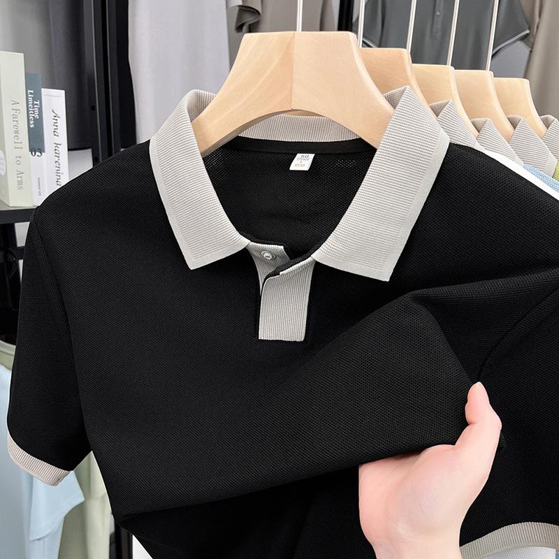 Áo Thun Nam ngắn Tay Hàng Mới Về Mùa Hè, Phong Cách Thường Ngày Cao Cấp, Cổ Áo bẻ xuống, Áo Polo, Màu Trơn Mỏng, Tay Lửng Áo, Dành Cho Nam