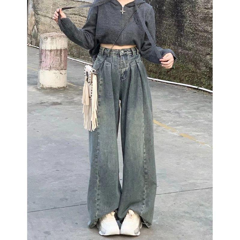 Quần Jean Cổ Điển Phong Cách Cổ Điển Dành Cho Nữ, Quần Dài Xếp Nếp Dễ Phối Đồ Quần Ống Rộng Thẳng Cạp Cao Dáng Rộng Mới Mùa Thu, Năm 2025 3