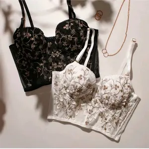 Bustier Flower BRA BH Bunga Bordir CD Bikini Bustier Sexy Lace Embroidered Bralette Set Lingerie Korset Bikini Push Up Pakaian Dalam Summer Push Up Premium Quality Celana Kolor Cangcut Kancut Kutang Sexy Lace Bra Panty CQ17