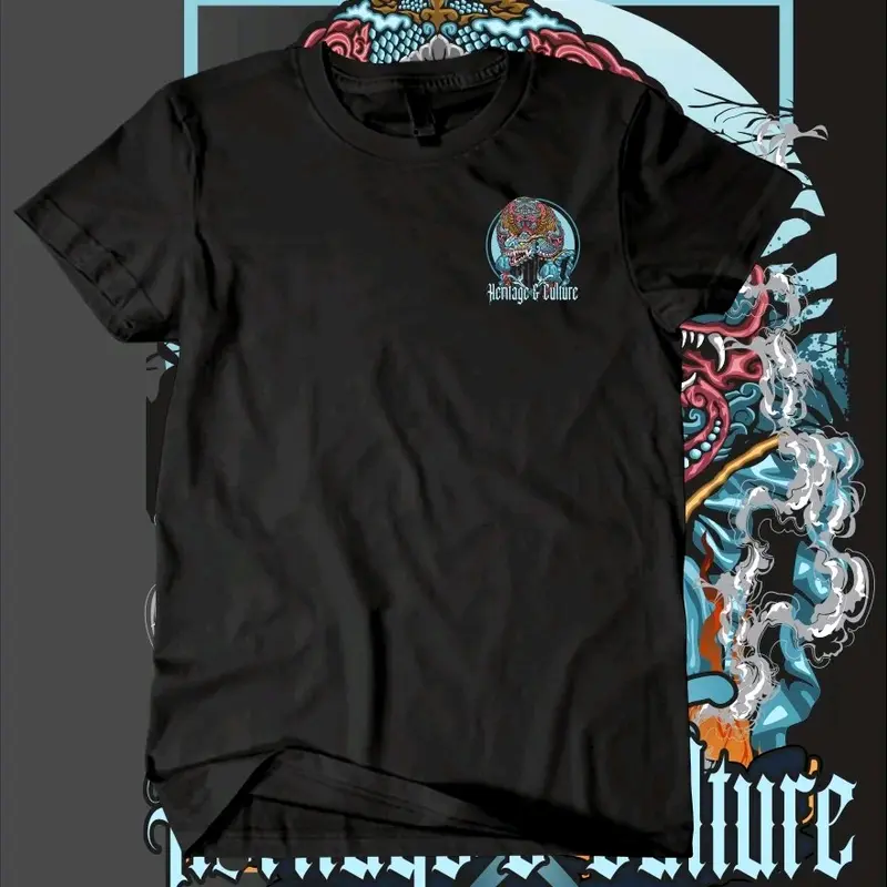 kaos Katun Santai Crew Neck jaranan barong devil Hitam 1
