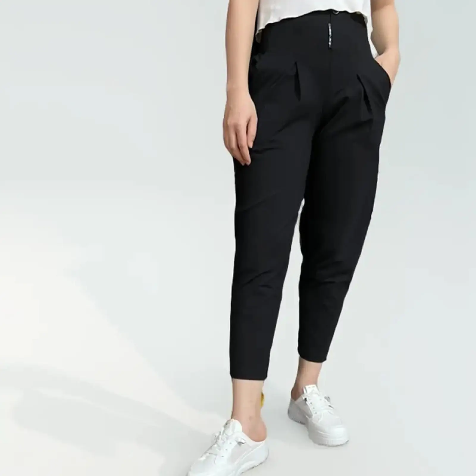 Quần baggy nữ bigsize 40-90kg chất liệu u mì co giãn 4 chiều cạp chun cao 10cm che khuyết điểm 2 màu đen và nâu cho chị em lựa chọn Pants Women Kem quần tây 9 tấc Cạp Cao