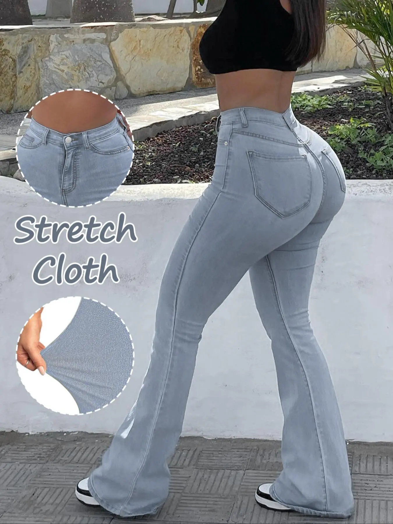 Women's Plain High Waist Flare Leg Jeans, Casual Comfy Jeans for Daily Wear, Ladies Bottoms for All Seasons, Jeans for Women